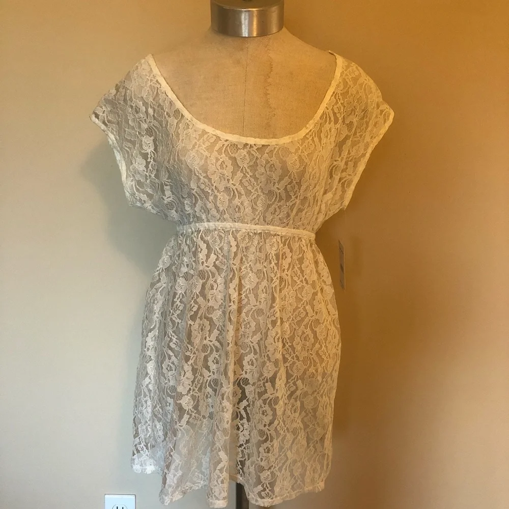 Free people lace coverup scoop neck empire waist coquette romantic